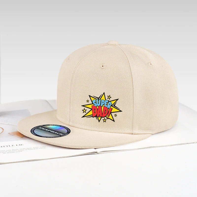 Retro Super Dad Comic-Style Printed Flat-Brim Hat Snapback Cap