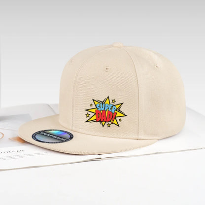Retro Super Dad Comic-Style Printed Flat-Brim Hat Snapback Cap