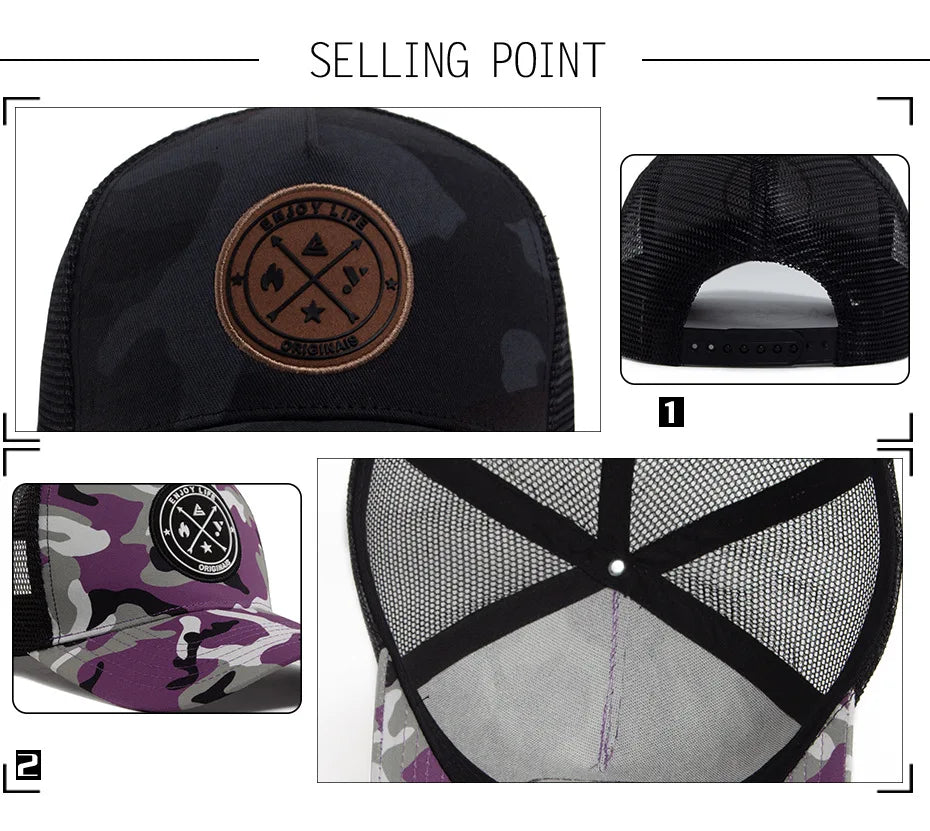 Summer Mesh Colorful camouflage Baseball Cap Women Men