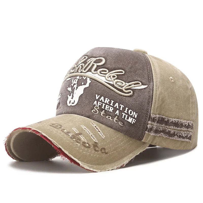Four Seasons Baseball Cap Casual Wash Embroidered Cap Curved Brim Bowler Sun Hat Vintage distressed