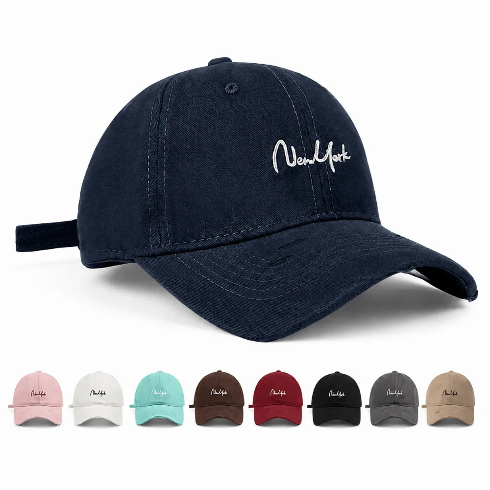 Adjustable New York Baseball Cap Cursive Embroidery Deep Crown Dad Hat