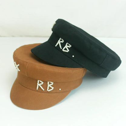Luxury Women Pearls RB Letter Militray Hat Fashion Streetwear Navy Hat