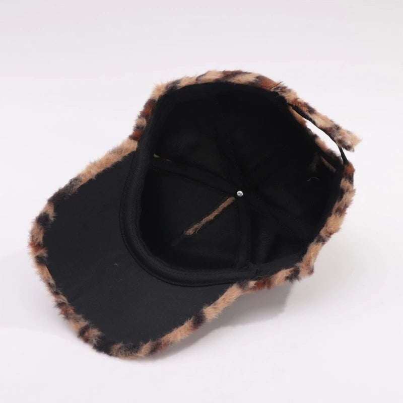 Leopard Pattern Baseball Hat Soft Warm Winter Plush Hat