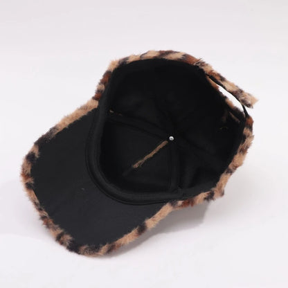 Leopard Pattern Baseball Hat Soft Warm Winter Plush Hat