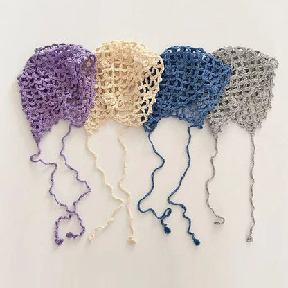 Korean Style Spring/Summer Bohemian Style Lace Up Dome Hat Hand Woven Breathable