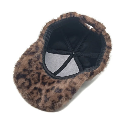 Chic Leopard Print Plush Baseball Cap