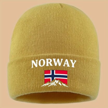 Lined Knit Beanie With Norway Embroidery Vintage Trucker Hat For Youth Couples
