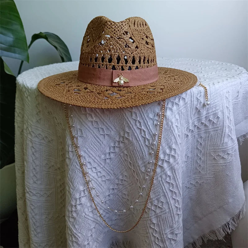 Fashionable Metal Bee Letter Ladies Party Dress Hats Travel Beach Sun Hat