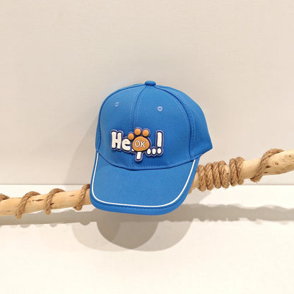 Children's Color Matched Brimmed Hat with Letters He Cute Cat Paw Shaped Decorative Baseball Cap