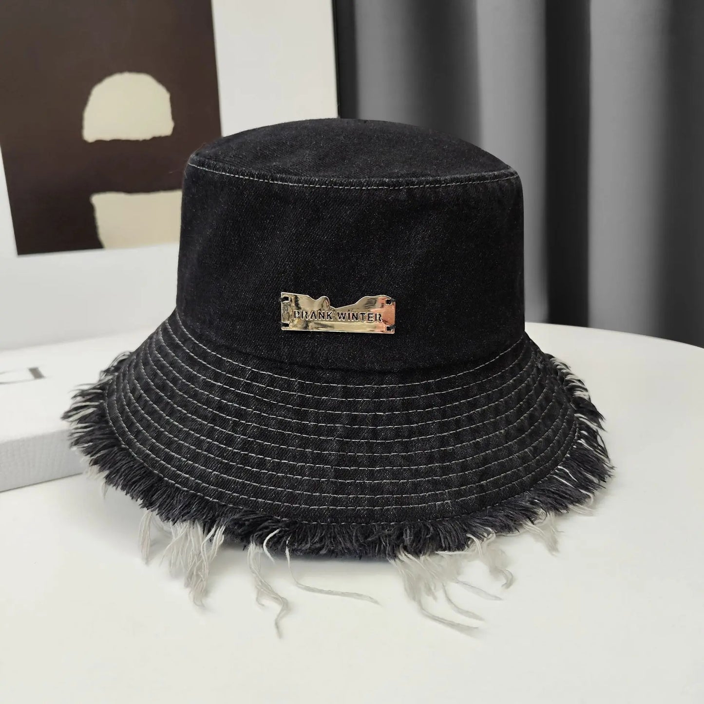 Fashion Tassel Washed Denim Bucket Hats Spring Summer Wide Brim Panama Cap Women