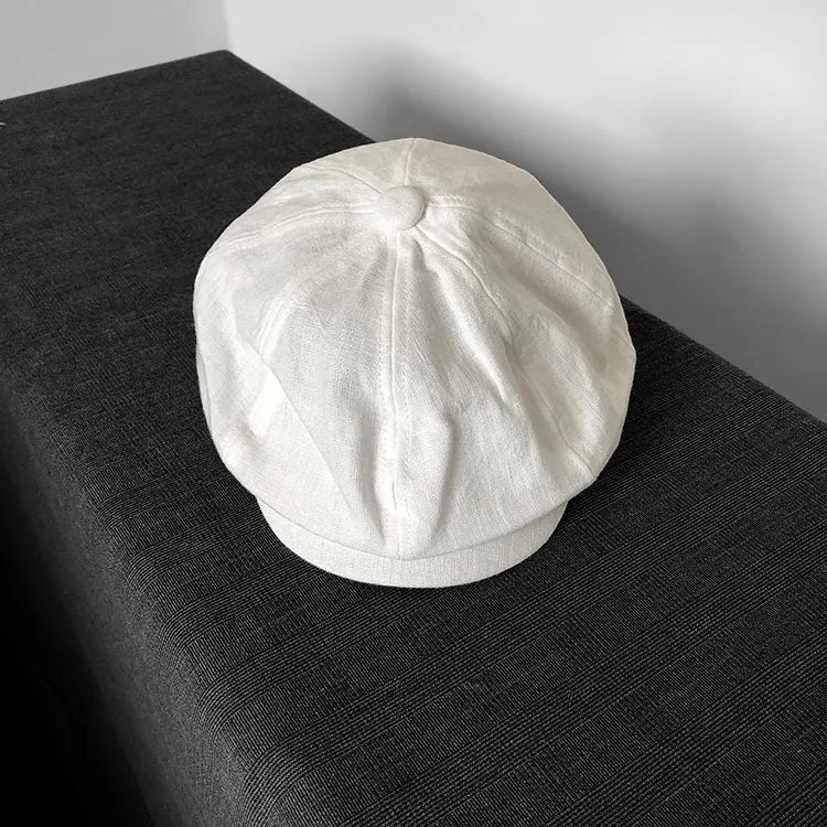 Summer Ultra-Thin Single Layer Linen Octagonal Hat Retro British Style Beret