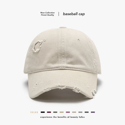 New Beige Plain Distressed Soft-Top Washed Baseball Cap
