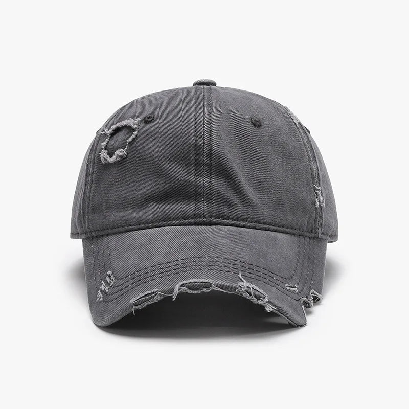 New Beige Plain Distressed Soft-Top Washed Baseball Cap
