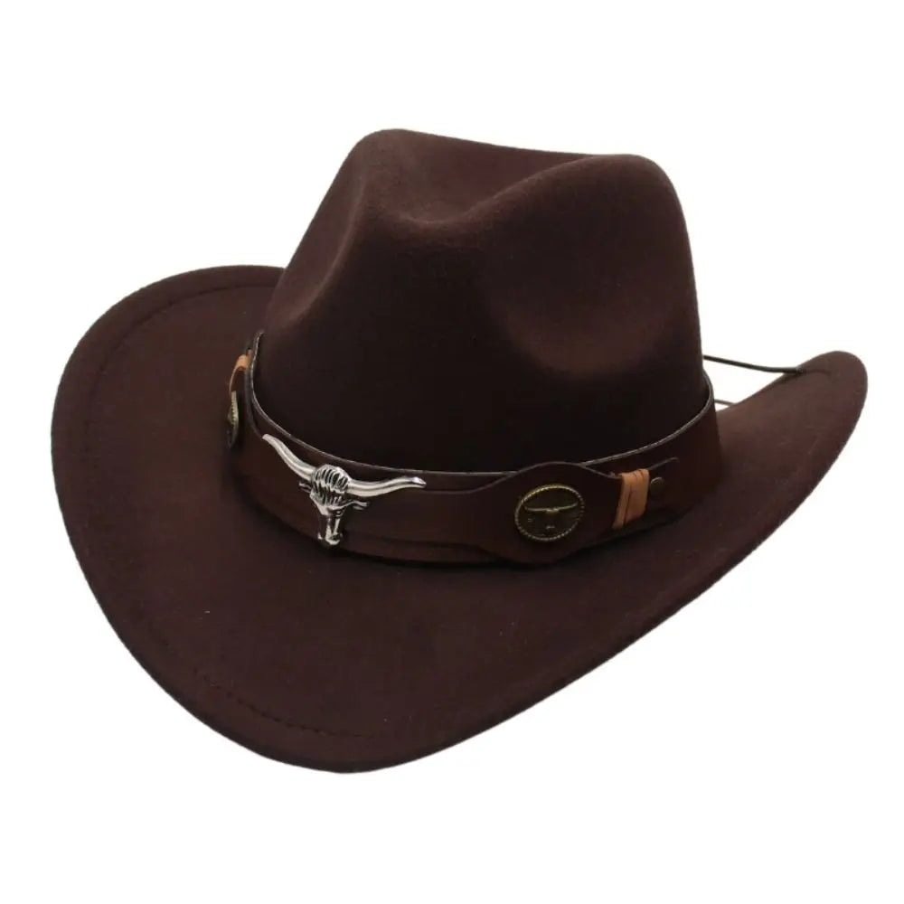 Felt Western Cowboy Hat Ox Head Accessories With Cow Band Tibetan Style Top Hat