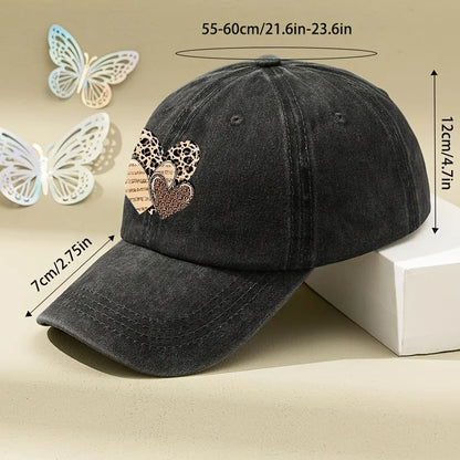 Three Leopard Print Love Pattern Women's Washed Baseball Caps