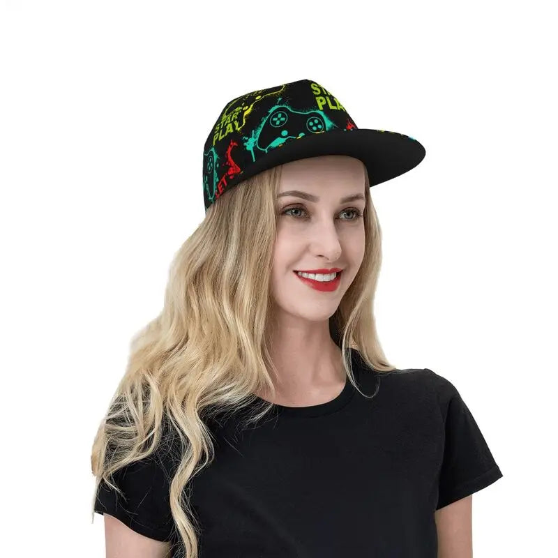 Video Game Controller Snapback Hat Unisex Flat Bill Hat Novelty Adjustable Hip Hop Flat Brim Sun Cap
