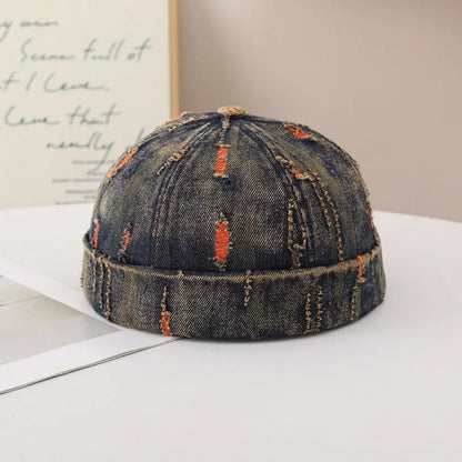 Broken Denim Docker Cap Adjustable Frayed Edges