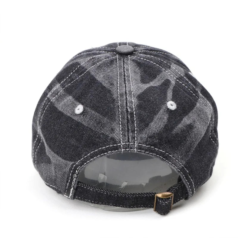 Retro Faded Denim Baseball Cap Washed Cotton Distressed Adjustable