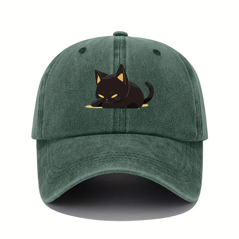 Retro Style Black Cat Printed Baseball Cap with  Suitable for All Seasons