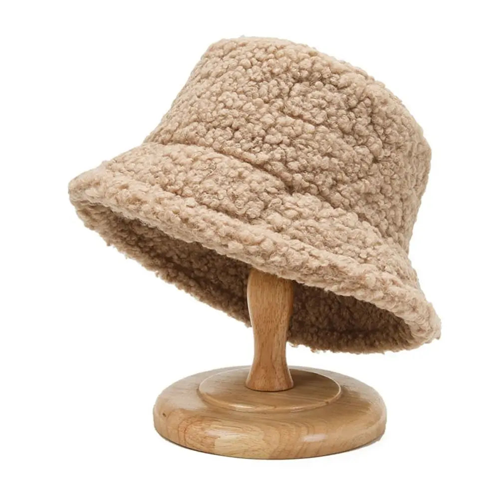 Winter Lamb Wool Soft Warm Bucket Hat Sun Cap Panama Hat Fisherman Cap