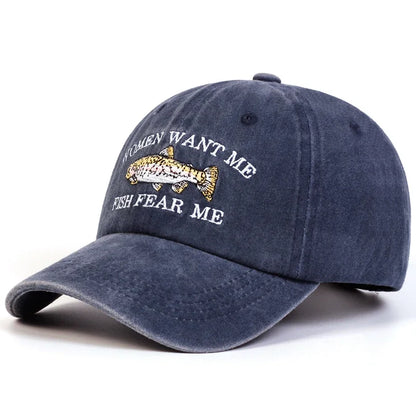 Unisex Fish Embroidery Wash Baseball Caps Spring and Autumn