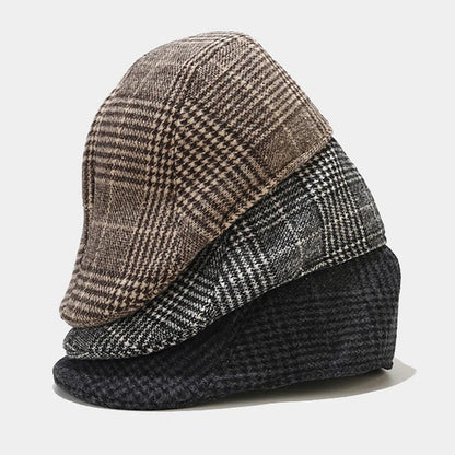 Men Plaid Check Printed Hat British Style Gentleman Waiter Cabbie Flat Cap