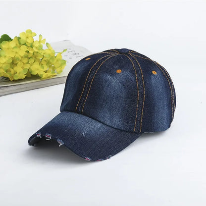 Vintage Washed Cotton Baseball Cap Men Women Denim