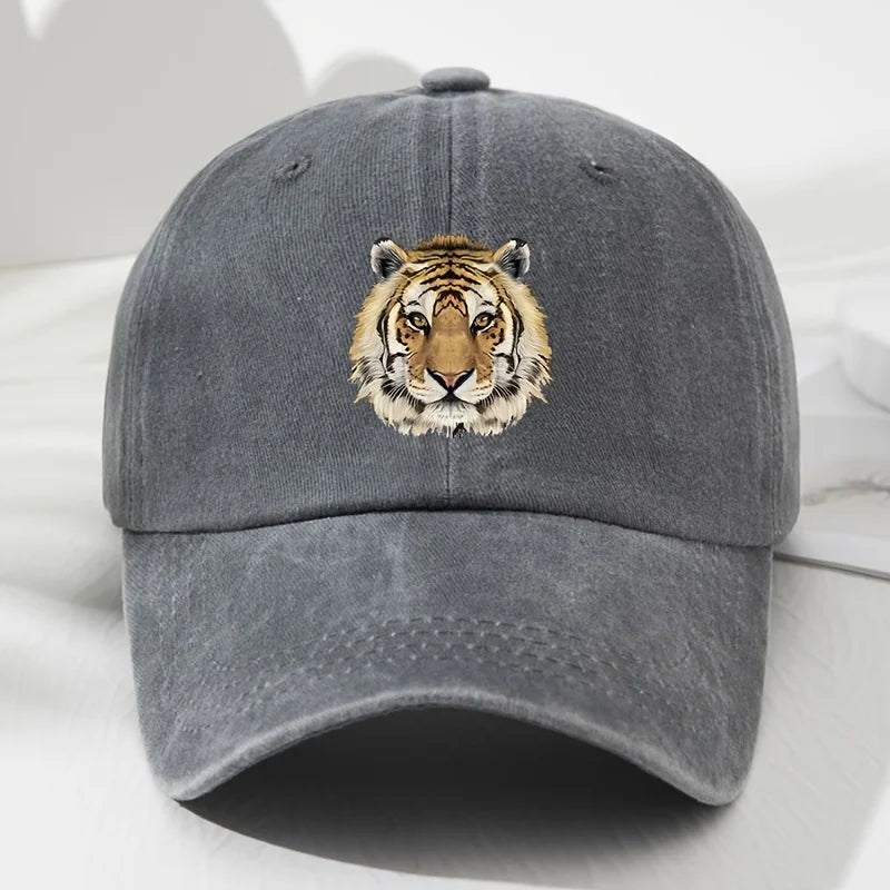 Tiger Print Soft Top Baseball Cap, Retro Adjustable