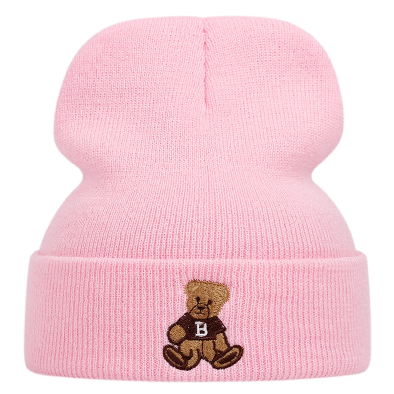 Cute Bear Embroidered Knitted Caps For Men And Women