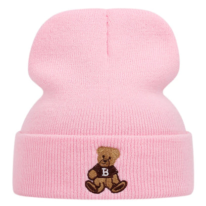 Cute Bear Embroidered Knitted Caps For Men And Women