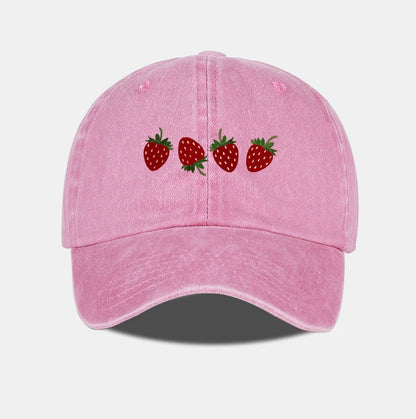 Strawberry Print Washed Baseball Cap Lightweight Breathable Adjustable Unisex Summer Casual Hat Sun Hat