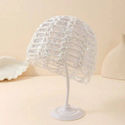 New Adult Hair Cap With Hollow Design Solid Color Knitted Mesh Cap