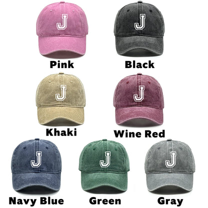Initial Letter A-Z Print Baseball Cap For Men Women Retro Washed Cotton Dad Hat