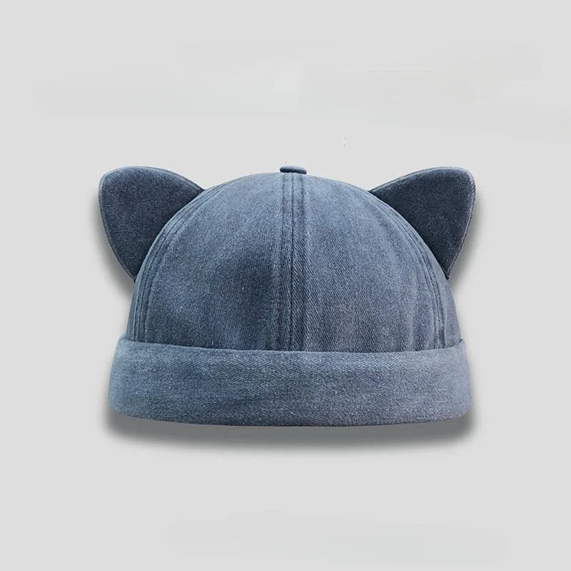 Cute Sweet Cat Ears Brimless Hat Personality Casual Solid Color Beanie Hat Cotton