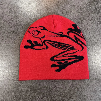 Tree Frog Print Beanie Men Women, Stretchy Knit Skull Cap