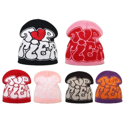Y2K Letter Knitted Winter Autumn Beanie Cap Men Women