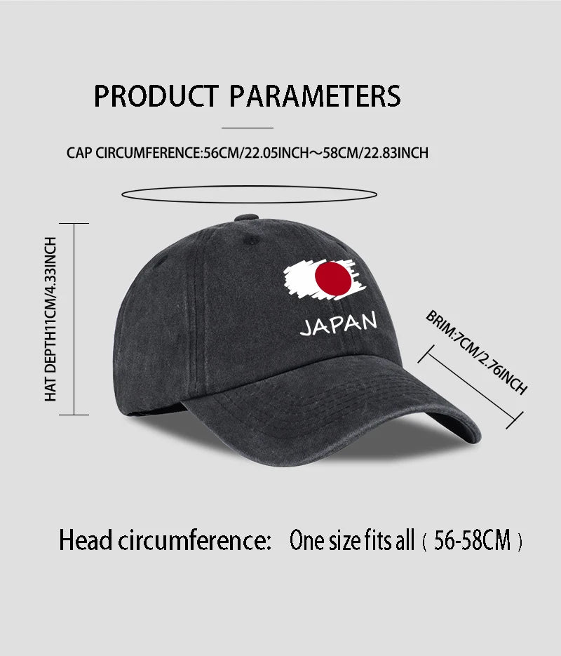 Flag Print Washed Baseball Cap Comfortable & Breathable Retro Patriotic Style Daily Commute Gift for Japan Enthusiasts