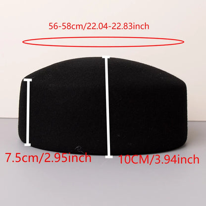 Vintage Hard Top Flat Fedoras Hats Women 100% Wool Felt Berets Hat