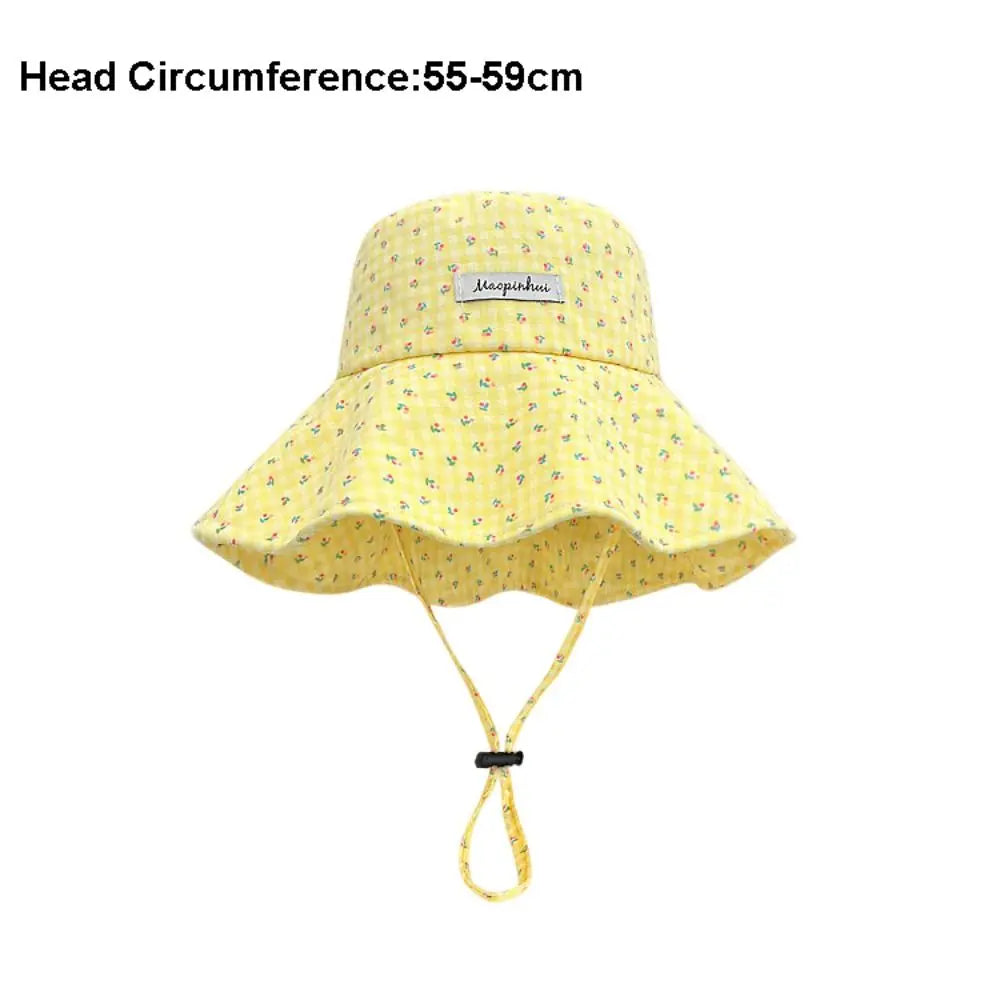 New Floral Plaid Fisherman Hat Large Brim Adjustable Sunshade Hat