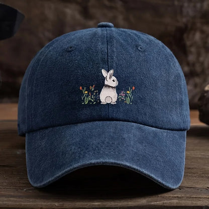 Baseball Cap Cute Rabbit Floral Print Lightweight Textile Fabric