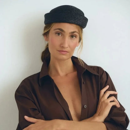 Ins Blogger Natural Straw Pillbox Hat Flat Berets Women