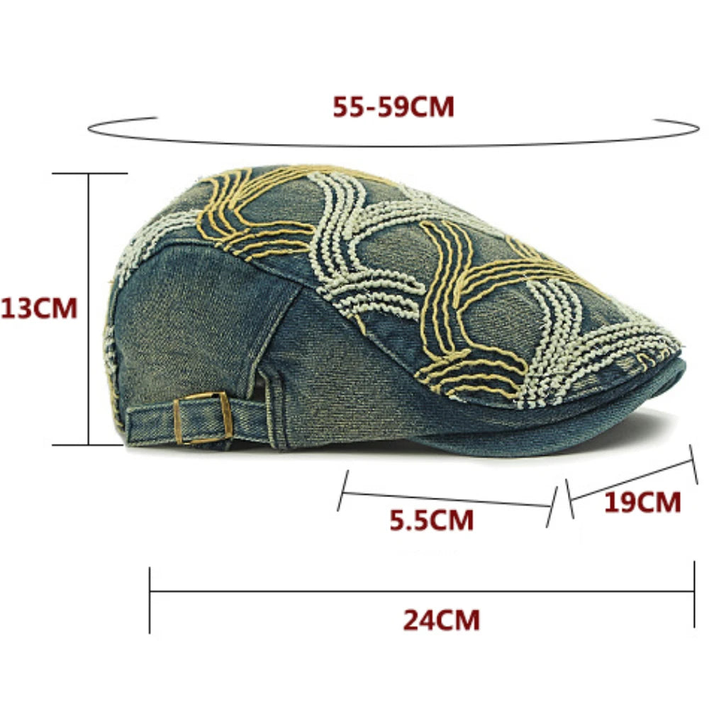 Vintage Artist Painter Beret Hat Male Female Adjustable Denim Beret Cap