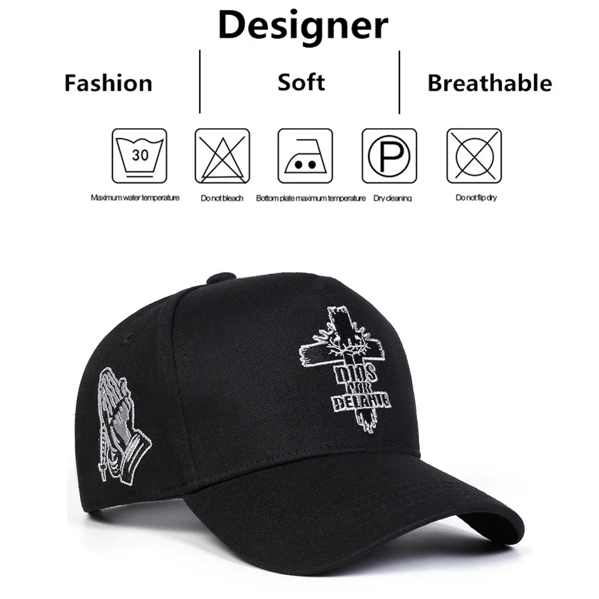 Unisex Dios Por Delante Cross Embroidery Baseball Caps Spring Autumn