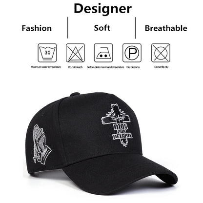 Unisex Dios Por Delante Cross Embroidery Baseball Caps Spring Autumn