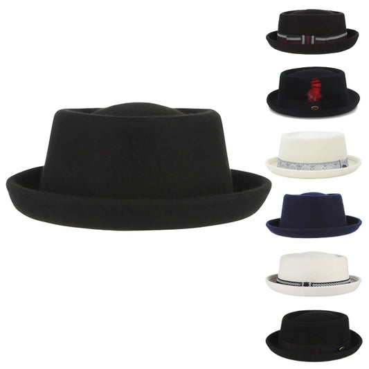 100% Wool Pork Pie Fedora Hat For Women Men