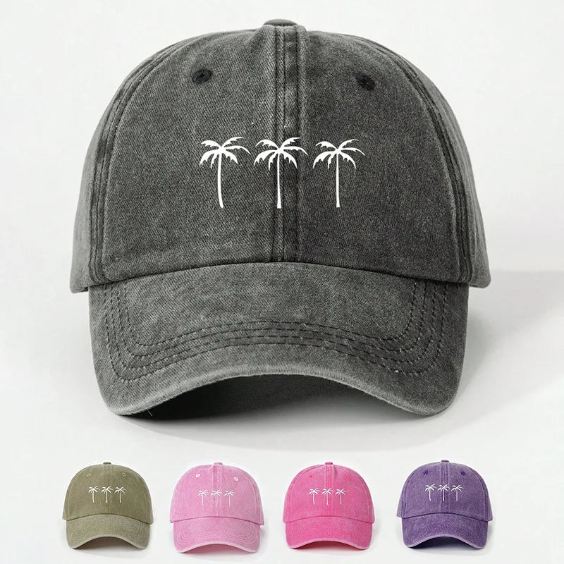 Printed Three Coconut Tree Washed Baseball Hat Outdoor