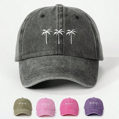 Printed Three Coconut Tree Washed Baseball Hat Outdoor