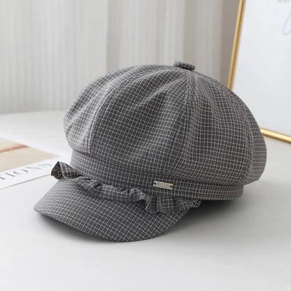 Striped Plaid Octagonal Cap Women Beret