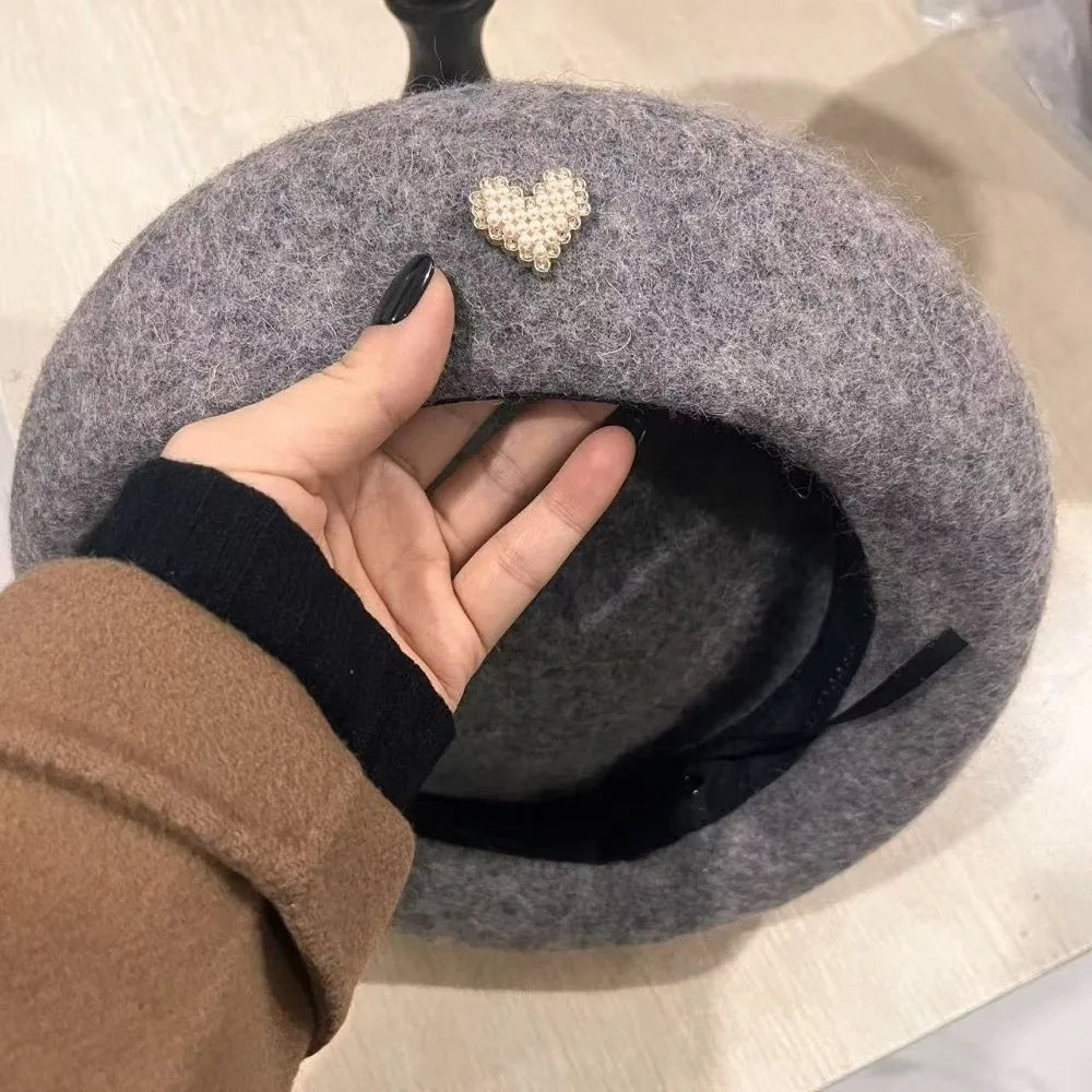 Fashion Warm Winter Wool Berets Hat Heart Shape Retro French Artist Hat