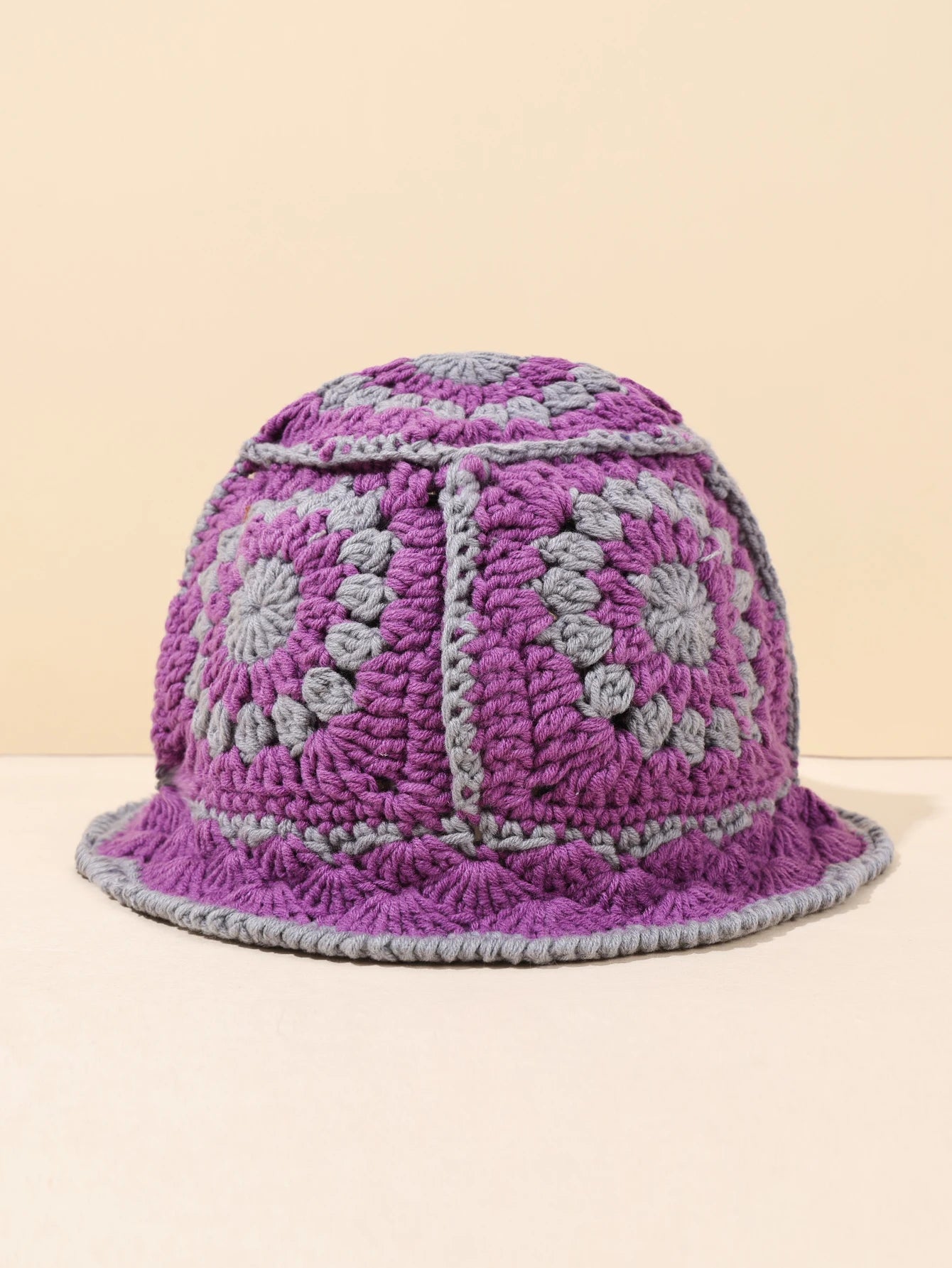 1PC Handmade Crochet Vintage Bucket Hat - Geometric Patch Super Soft and Warm